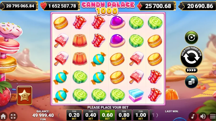 Candy Palace 1000 Basisspiel mit 6x5 Raster voller Süßigkeiten